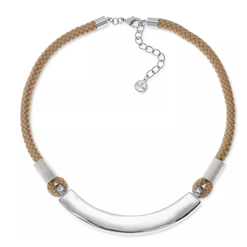 Alfani Silver-Tone Curved Bar & Braided Rope Statement Necklace 17